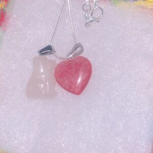 Boho Hippie Rose Quartz Crystal Dog and Heart Sterling Silver Necklace 1…